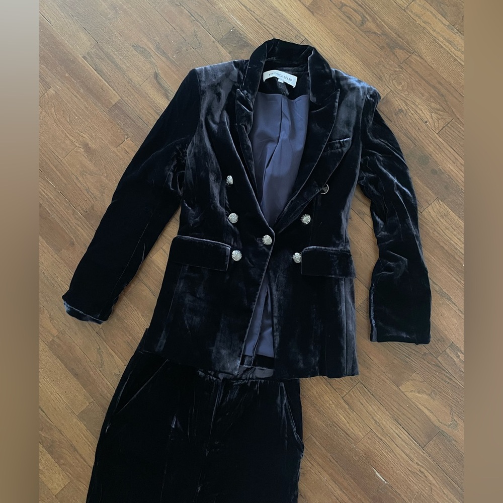 Veronica Beard Navy Gaya Velvet Dickey Jacket & Wide Leg Lebone Pants in Navy